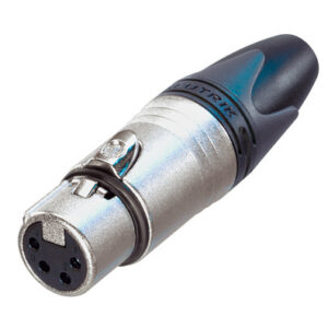 Neutrik NC4FXX 4 pole female cable connector with Nickel housing and silver contacts.