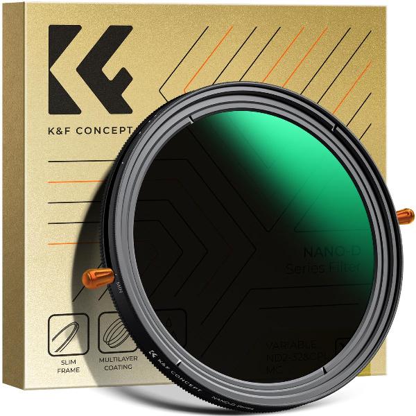 K&F 77mm ND & CPL 2 in 1 Lens Filter, ND2-ND32 (1-5 Stop) Variable Neutral Density and Polarizer for Camera Lens Nano-D Series KF01.2407