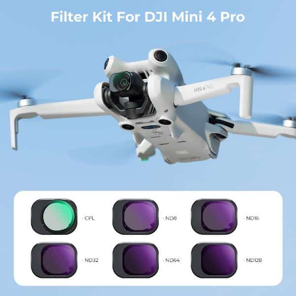 K&F Concept CPL & ND Filter Kit for DJI Mini 4 Pro 6 Pack (CPL, ND8, ND16, ND32, ND64 & ND128)