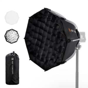 K&F KF18.0013 Mini Bowens Mount Octagonal Softbox for PL-60B COB Light Includes Honeycomb Grid Diffuser and Drawstring Storage Bag.