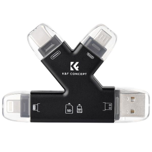 K&F KF42.0006 SD Card Reader for iPhone iPad Android Mac Computer Camera 4 in 1 Micro SD Card Reader