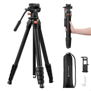 K&F Concept KF09.172 Camera Tripod with Fluid Head Aluminum for Smooth Pan/Tilt 185cm max height