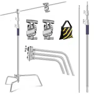K&F Concept 3.3m Stainless Steel Heavy Duty C Stand with Boom Arm 126cm Holding Arm & 2 Sandbags for Studio Monolight Softbox Reflector KF34.037